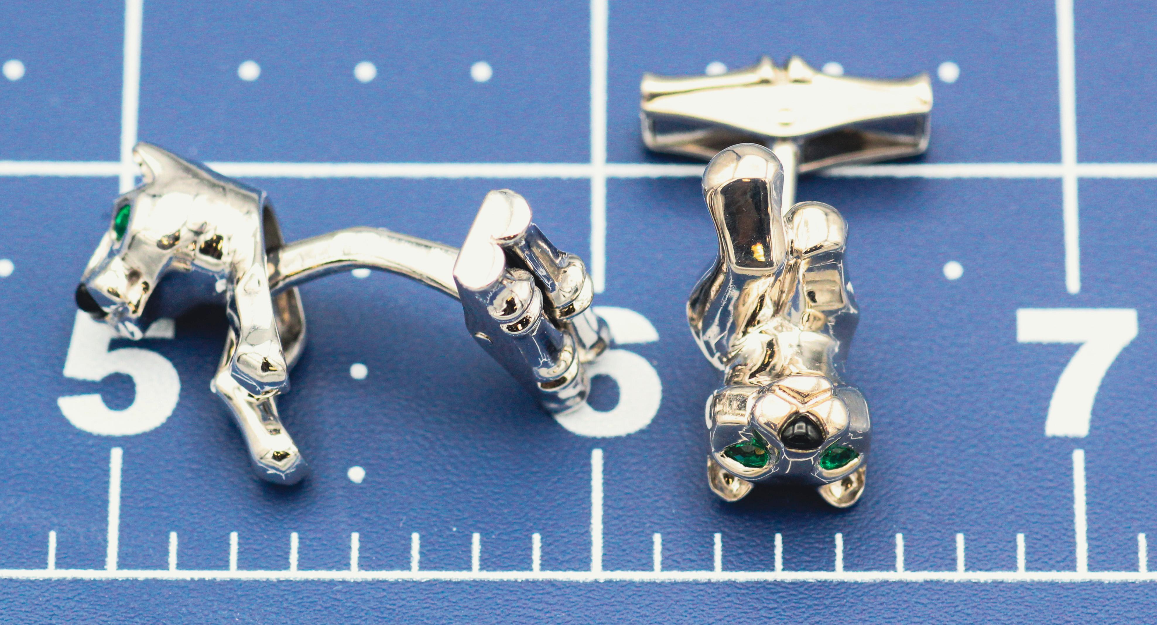 Cartier Panthere Emerald Onyx and 18 Karat White Gold Cufflinks For Sale 5