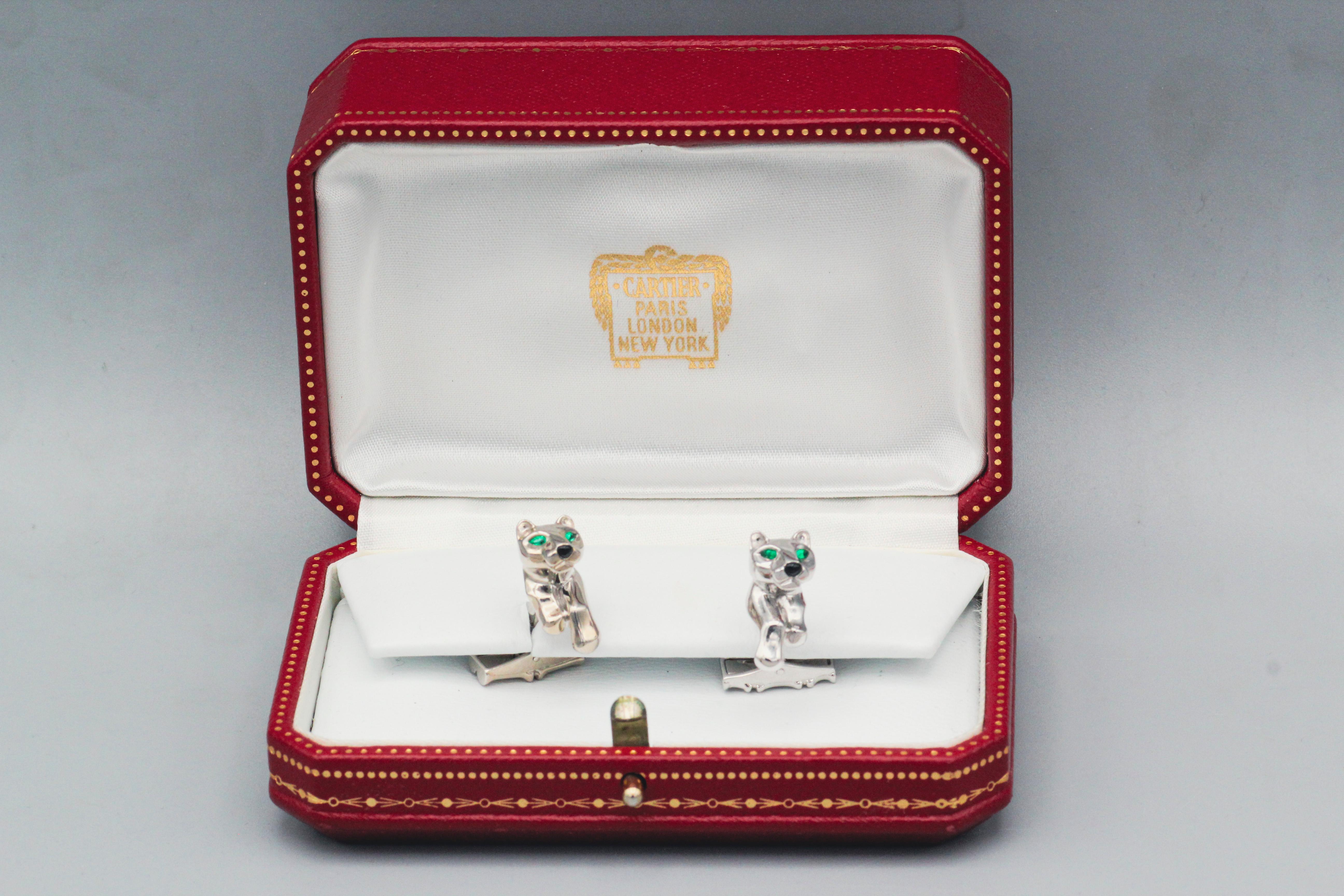 Cartier Panthère Cufflinks: A Timeless Mark of Elegance

Indulge in timeless sophistication with a pair of vintage Cartier Panthère cufflinks. These emblematic pieces showcase the renowned jeweler's expertise in design and craftsmanship, featuring a