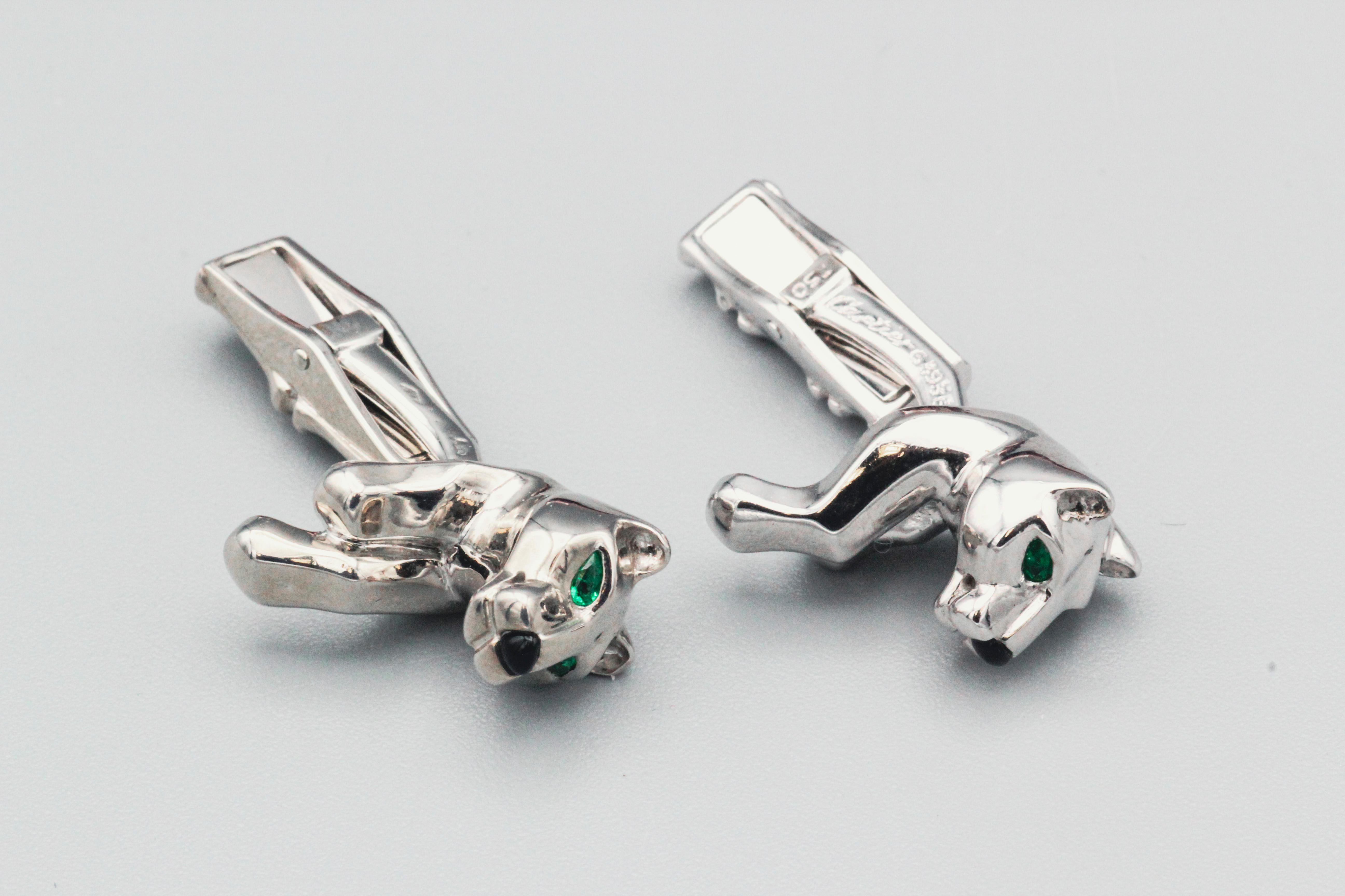Cartier Panthere Emerald Onyx and 18 Karat White Gold Cufflinks For Sale 2