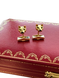 Cartier Panthere Emerald Onyx Cufflinks In 18K Yellow Gold