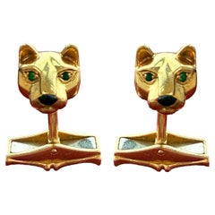 Cartier Panthere Emerald Onyx Cufflinks In 18K Yellow Gold