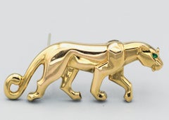 CARTIER PANTHERE Emerald Onyx Gold Prowling Panther Brooch