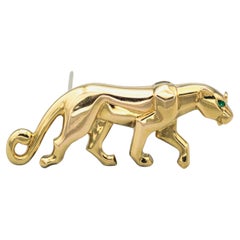 CARTIER PANTHERE Emerald Onyx Gold Prowling Panther Brooch