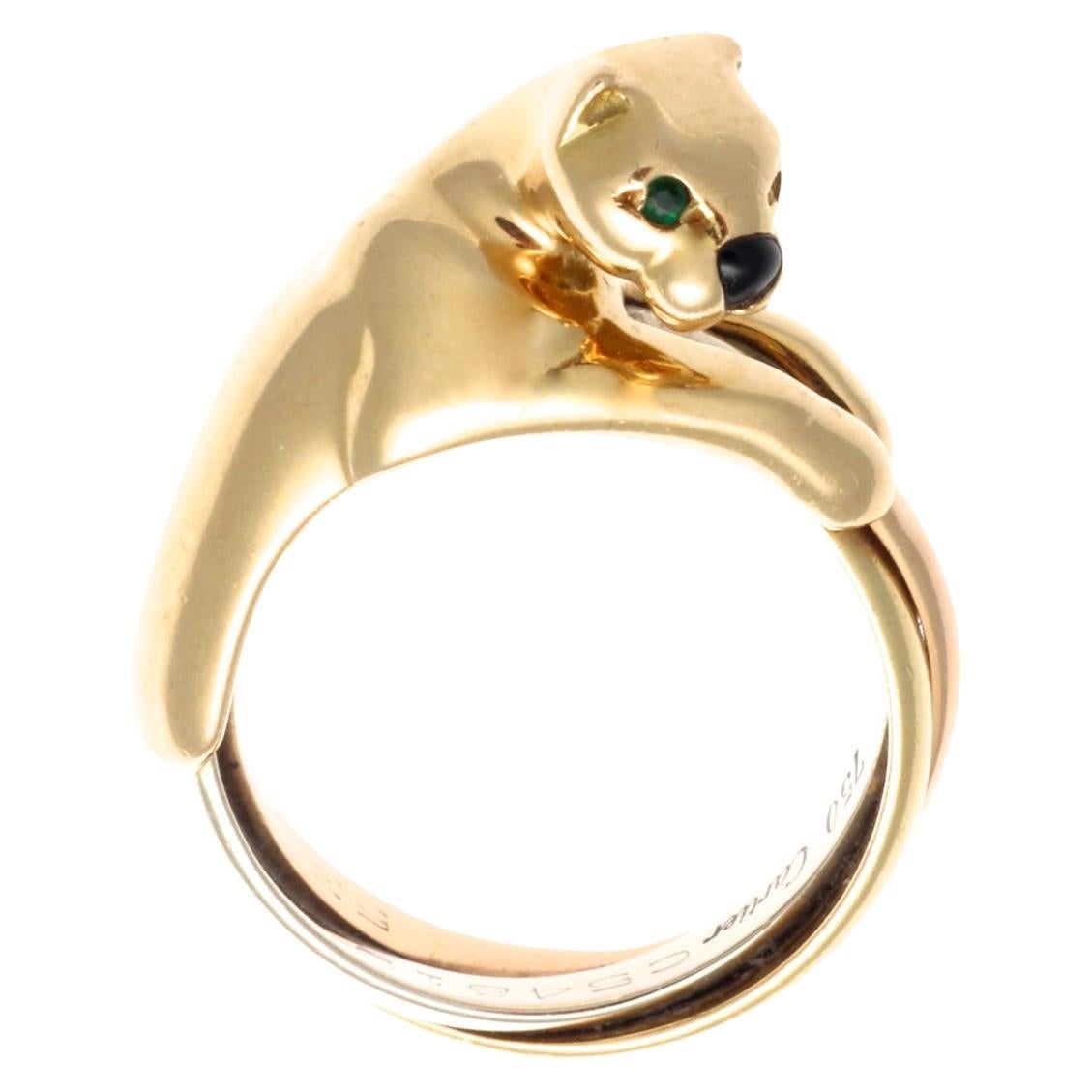Cartier Panthere Emerald Onyx Tricolor Gold Ring