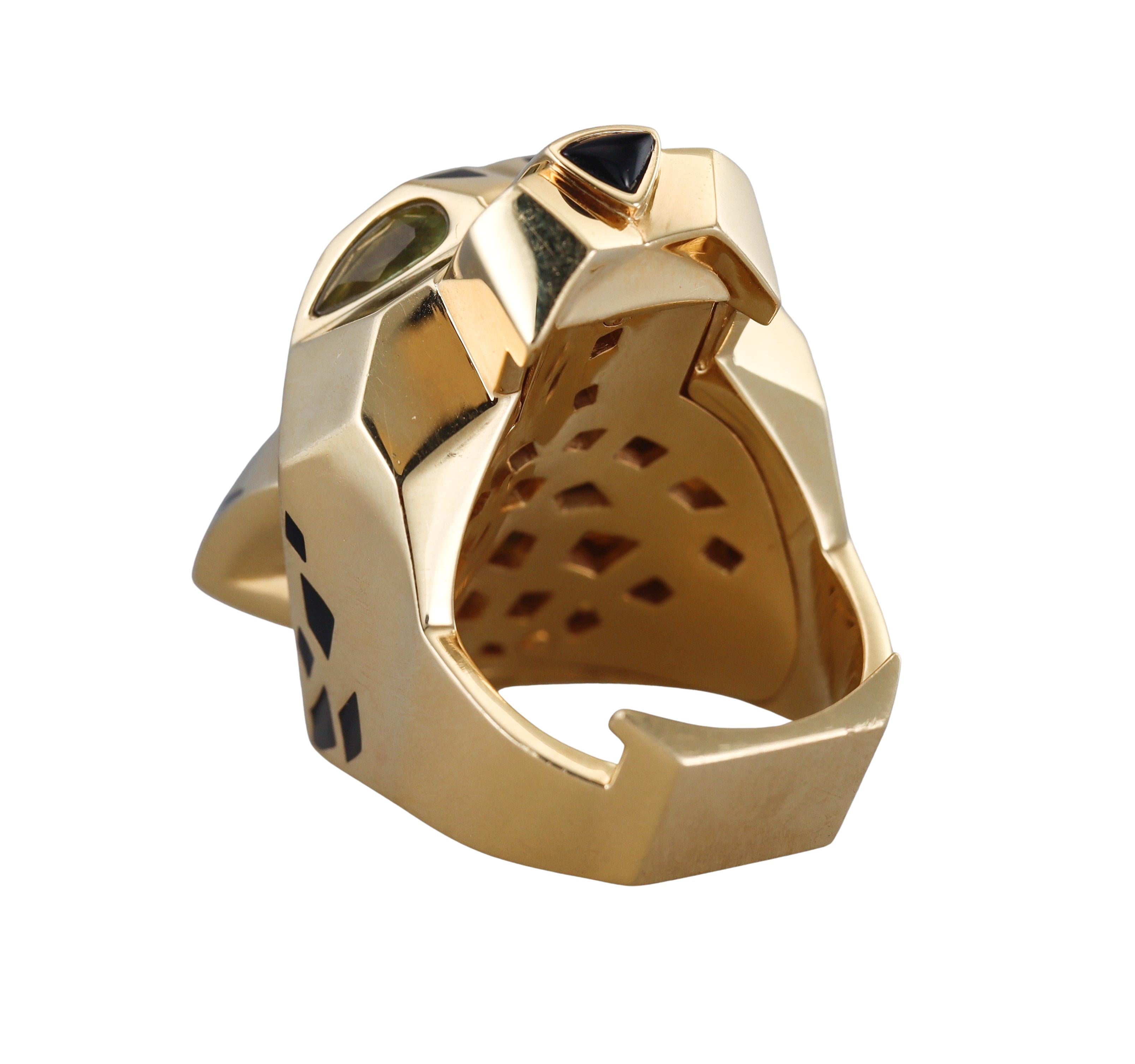 Cartier Panthere Enamel Peridot Onyx Yellow Gold Ring For Sale 3