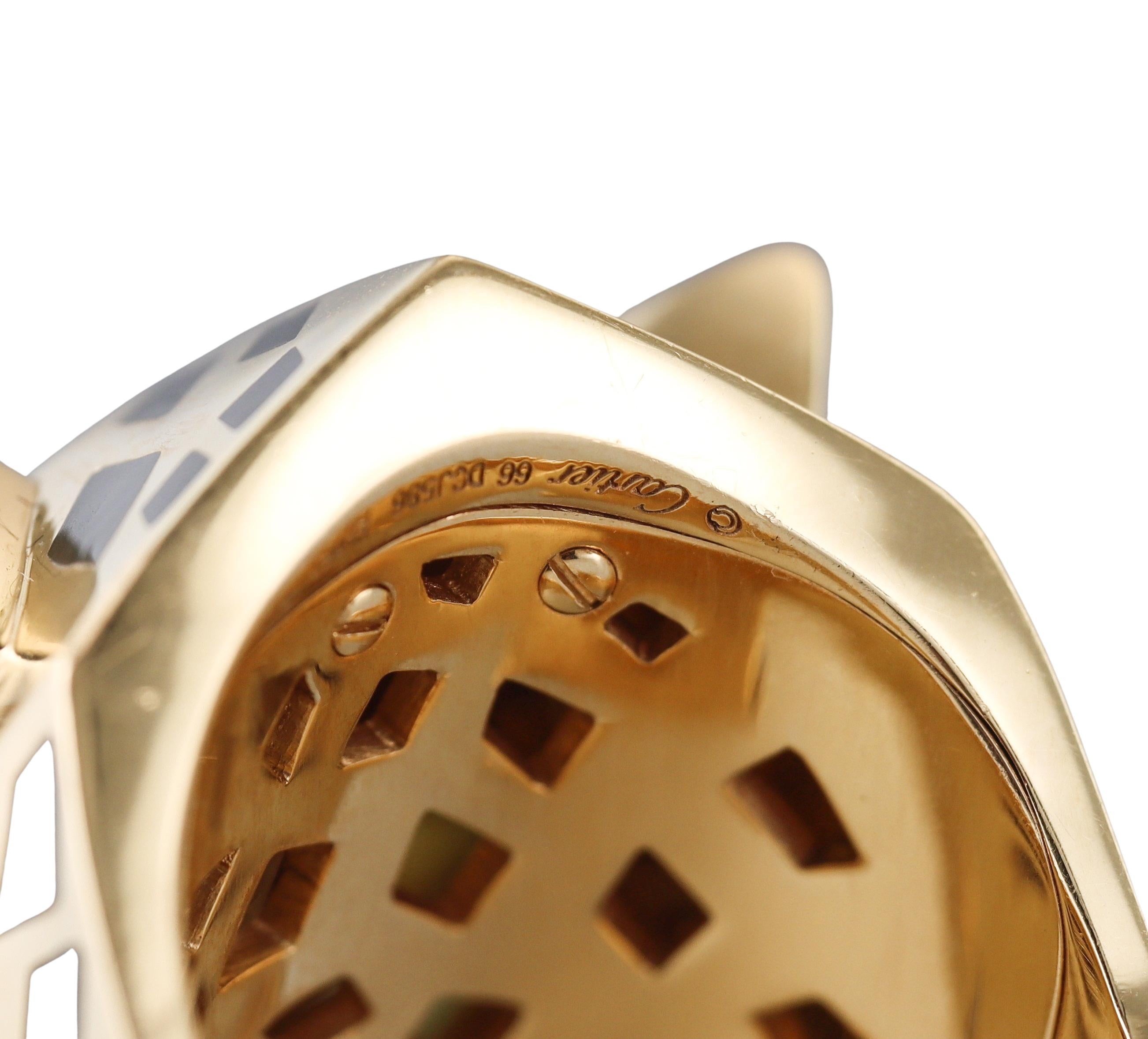 Cartier Panthere Enamel Peridot Onyx Yellow Gold Ring For Sale 4