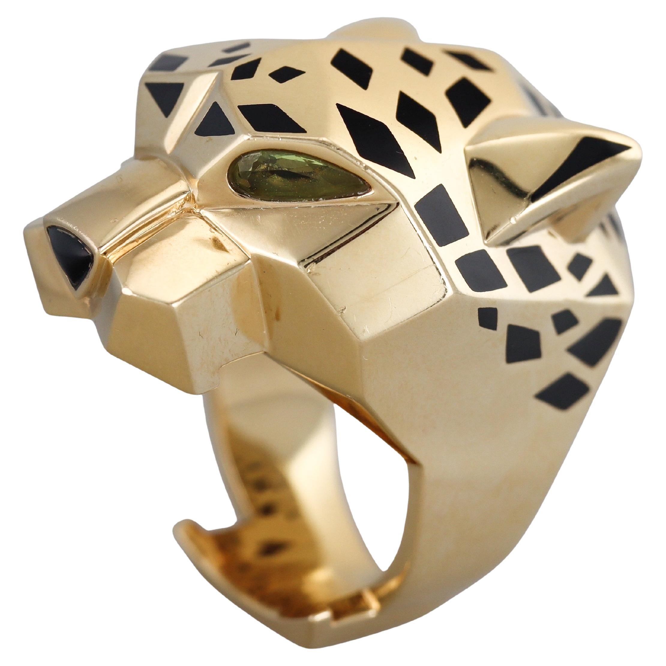 Cartier Panthere Enamel Peridot Onyx Yellow Gold Ring