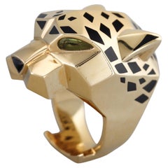 Cartier Panthere Enamel Peridot Onyx Yellow Gold Ring