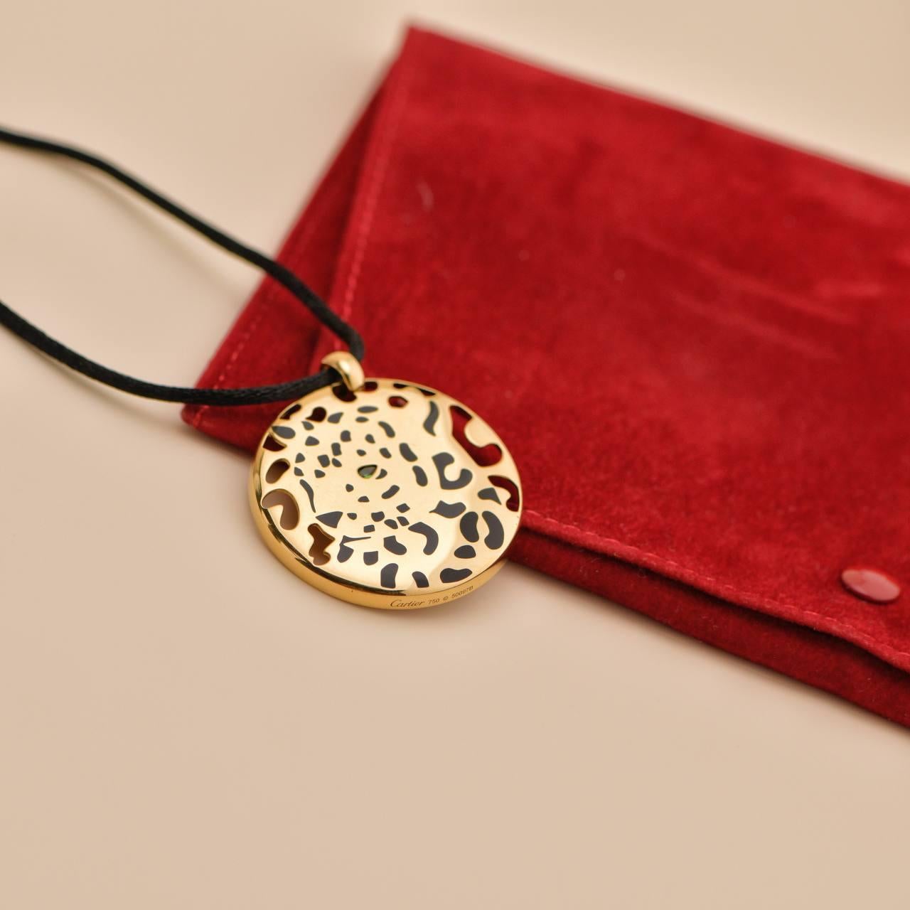da uomo o donna Cartier Panthère Collana con ciondolo in oro giallo 18 carati con smalto e tsavorite in vendita
