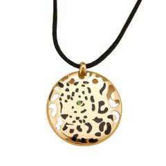 Cartier Panthère Enamel Tsavorite 18K Yellow Gold Cord Pendant Necklace