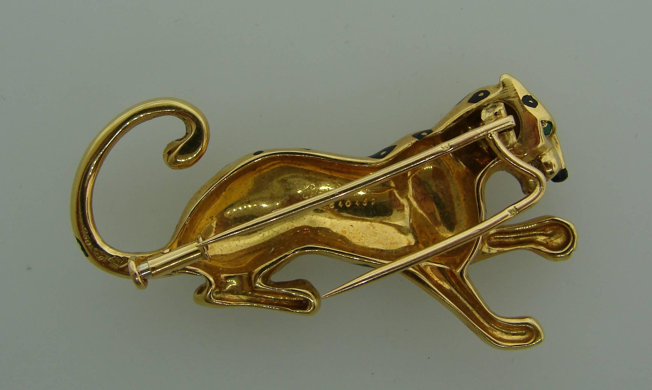 Cartier Panthere Enamel Yellow Gold Pin Brooch Clip In Good Condition In Beverly Hills, CA