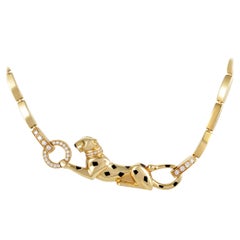 Cartier Panthere Enameled 18 Karat Gold Diamond, Onyx and Tsavorite Necklace