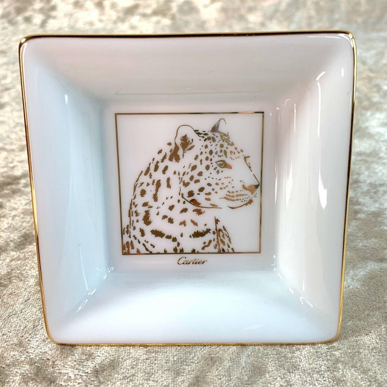 Cartier “Panthere” Face Porcelain Mini Ashtray Gold Rim, Circa