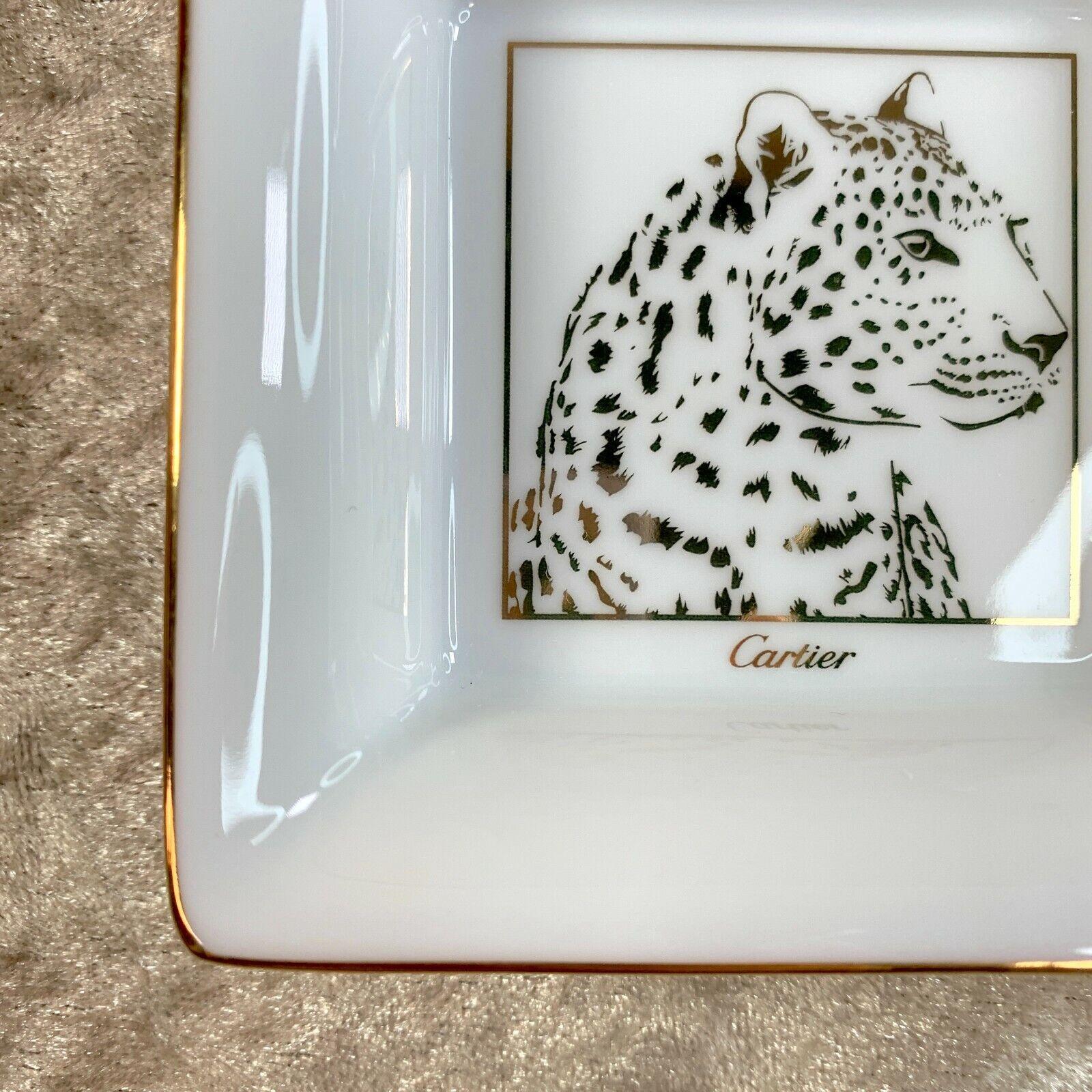 Women's or Men's Cartier “Panthere” Face Porcelain Mini Ashtray Gold Rim, Circa 2000