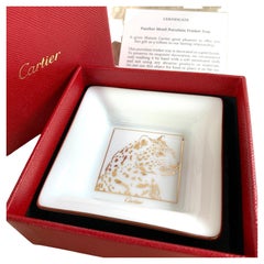 Cartier “Panthere” Face Porcelain Mini Ashtray Gold Rim, Circa 2000