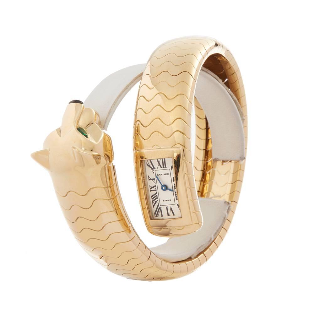 Ref: W4879
Manufacturer: Cartier
Model: Panthère Figurative
Model Ref: HP600186
Age: 15th December 2000
Gender: Ladies
Complete With: Box, Manuals & Guarantee
Dial: White Roman 
Glass: Sapphire Crystal
Movement: Quartz
Water Resistance: To