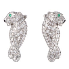 Retro Cartier Panthere Full Diamond Pave Emerald Earrings