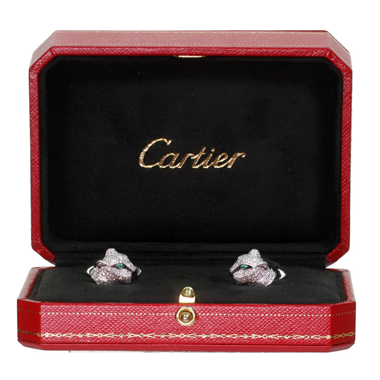 Cartier Panthere Full Pave Diamond Emerald White Gold Cufflinks (Brillantschliff)