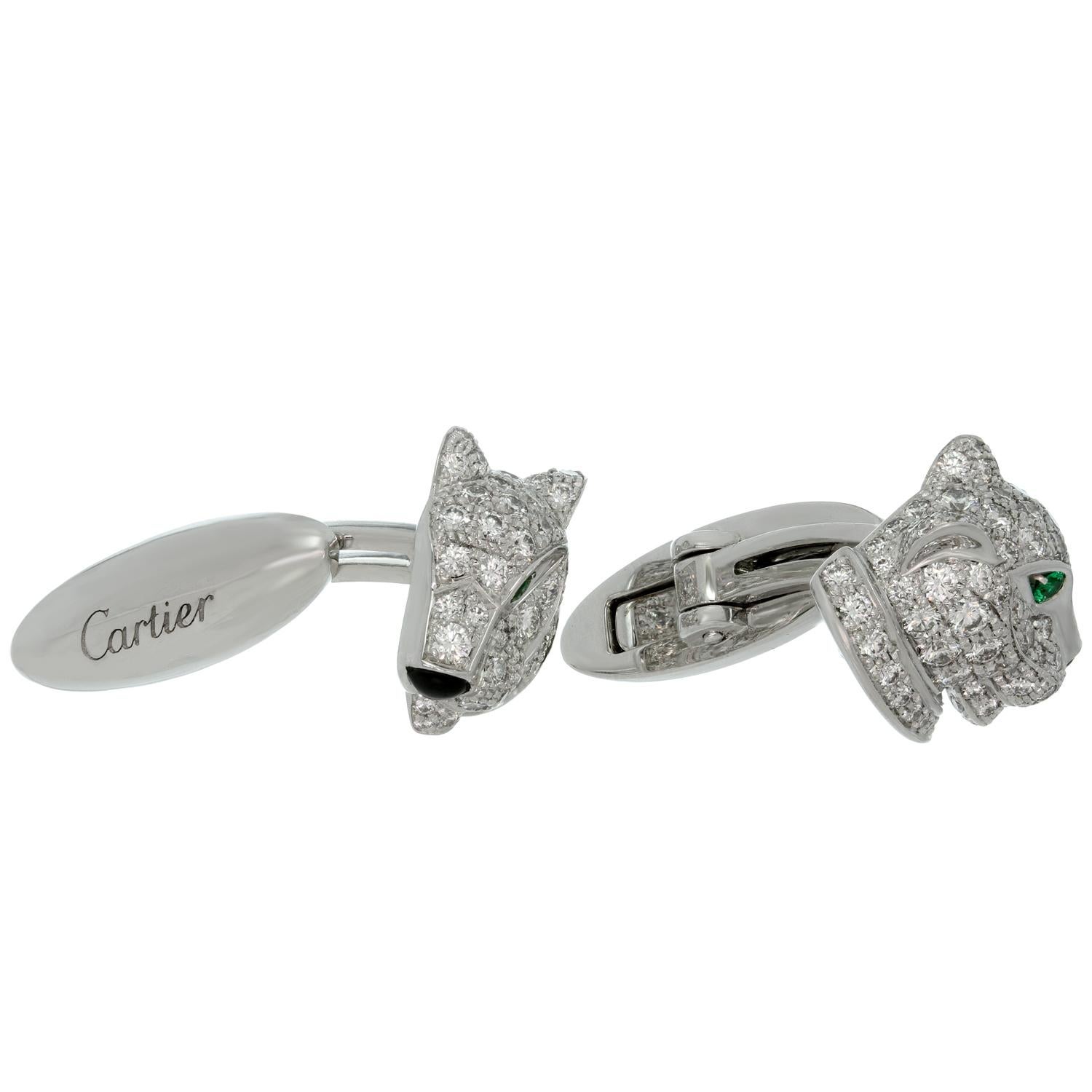 Cartier Panthere Full Pave Diamond Emerald White Gold Cufflinks Herren