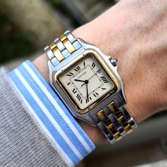 Cartier Panthere Full Set Large Date 2 Row 18k 750 Gold Stainless Steel Rows