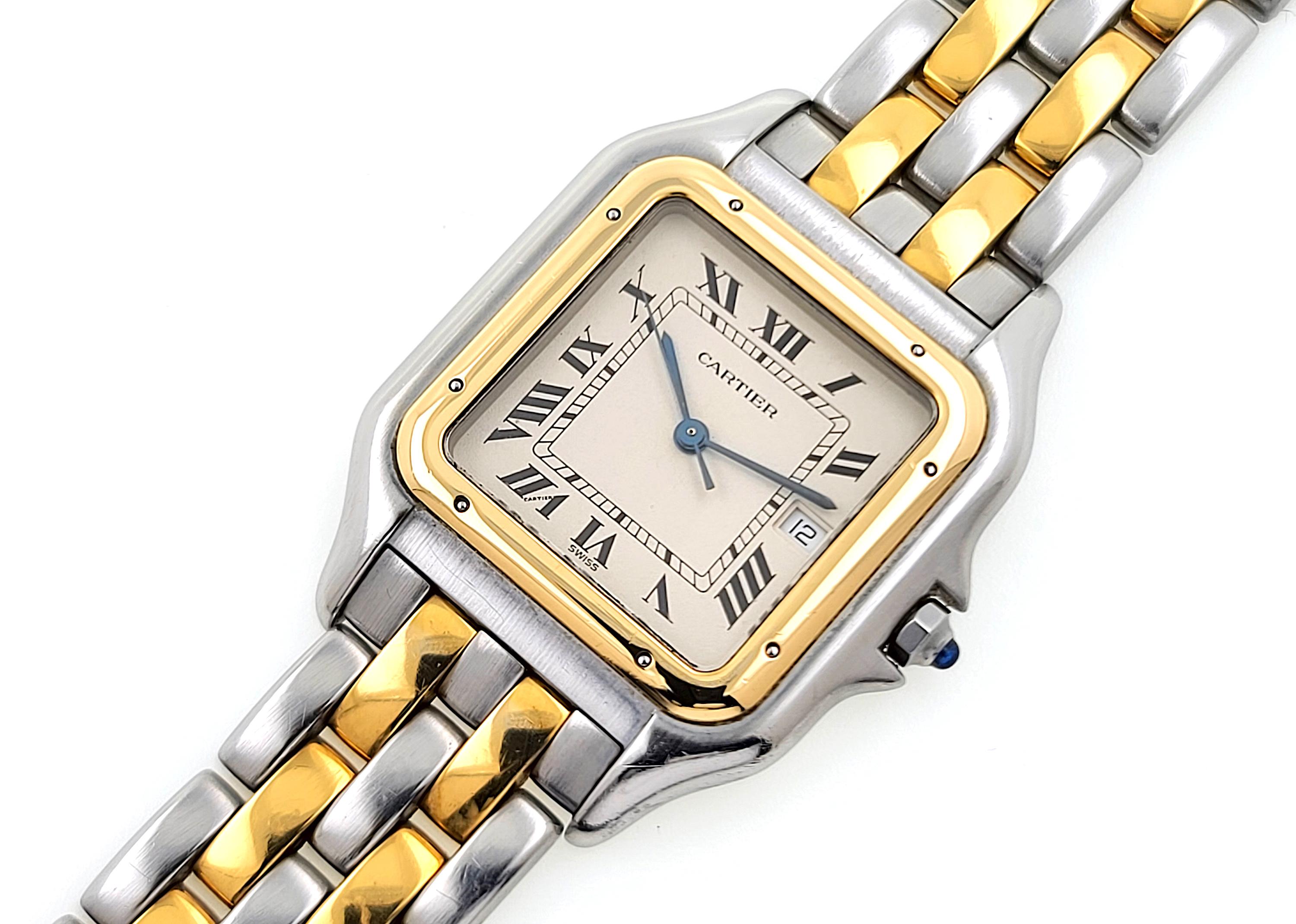 Cabochon Cartier Panthere Full Set Large Date 2 Row 18k 750 Gold Stainless Steel Rows