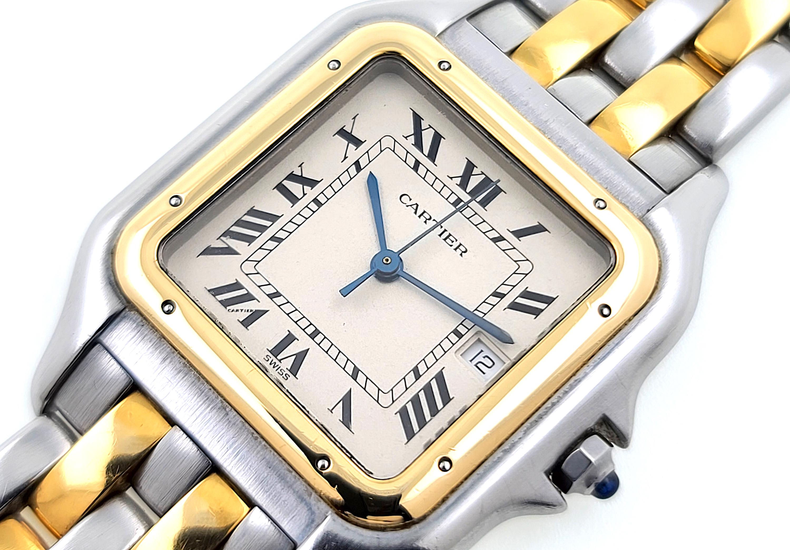 Cartier Panthere Full Set Large Date 2 Row 18k 750 Gold Stainless Steel Rows In Excellent Condition In PARIS, FR