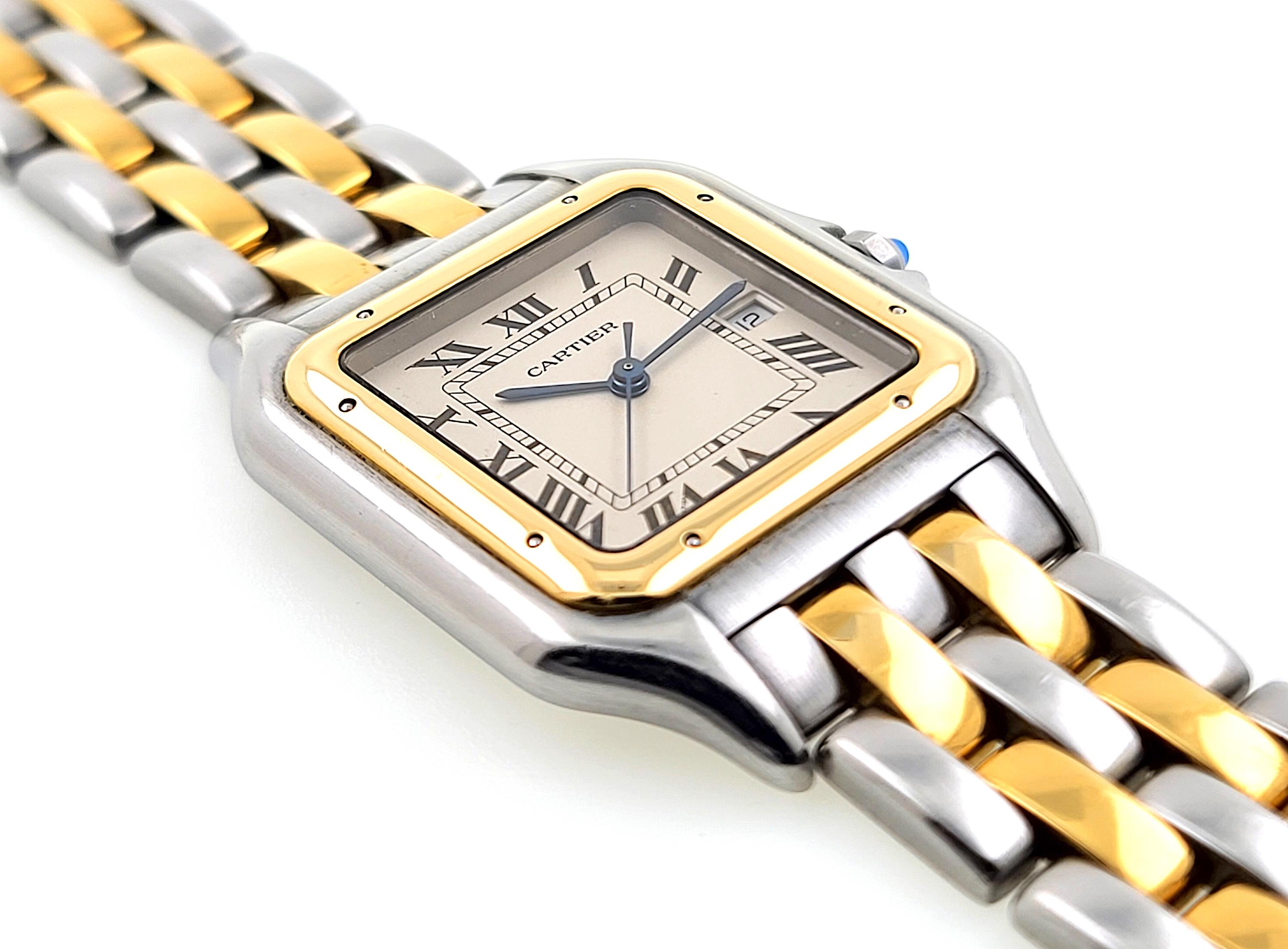Women's or Men's Cartier Panthere Full Set Large Date 2 Row 18k 750 Gold Stainless Steel Rows