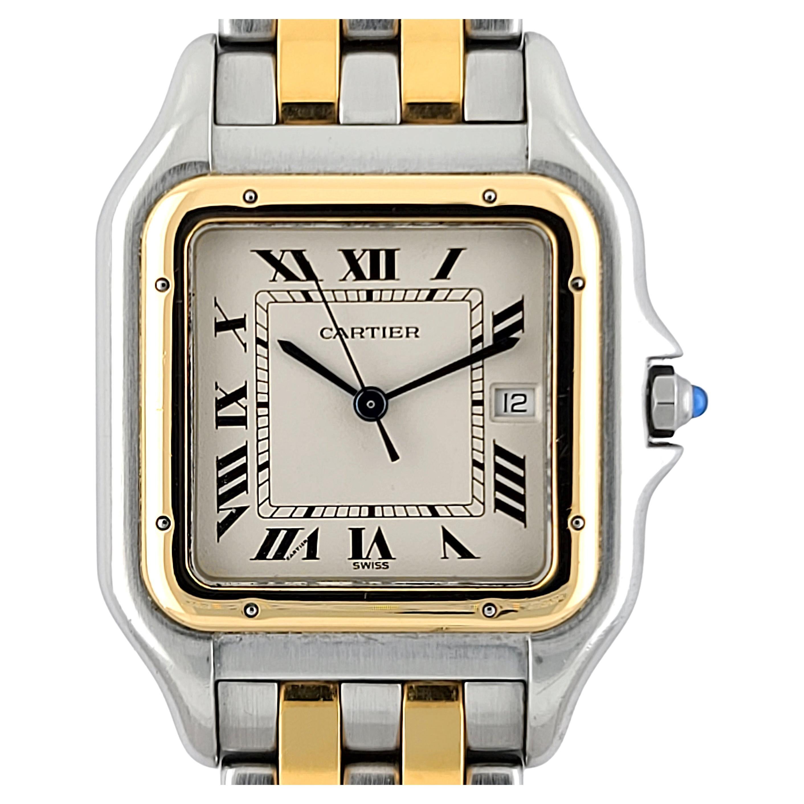 Cartier Panthere Full Set Large Date 2 Row 18k 750 Gold Stainless Steel Rows