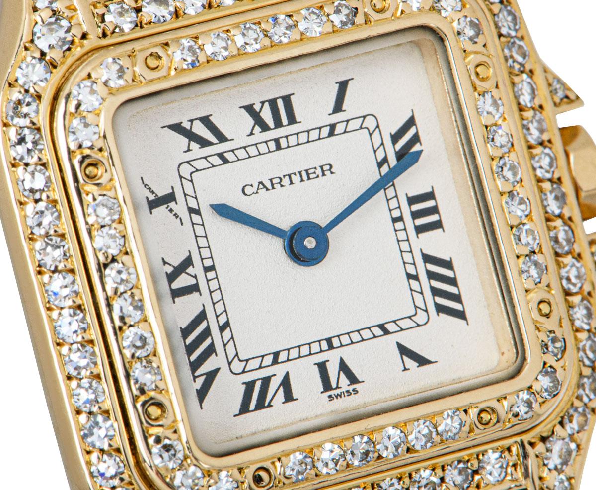 Cartier Panthere Fully Loaded Ladies 18 Karat Gold Silver Dial Diamond Set In Excellent Condition In London, GB