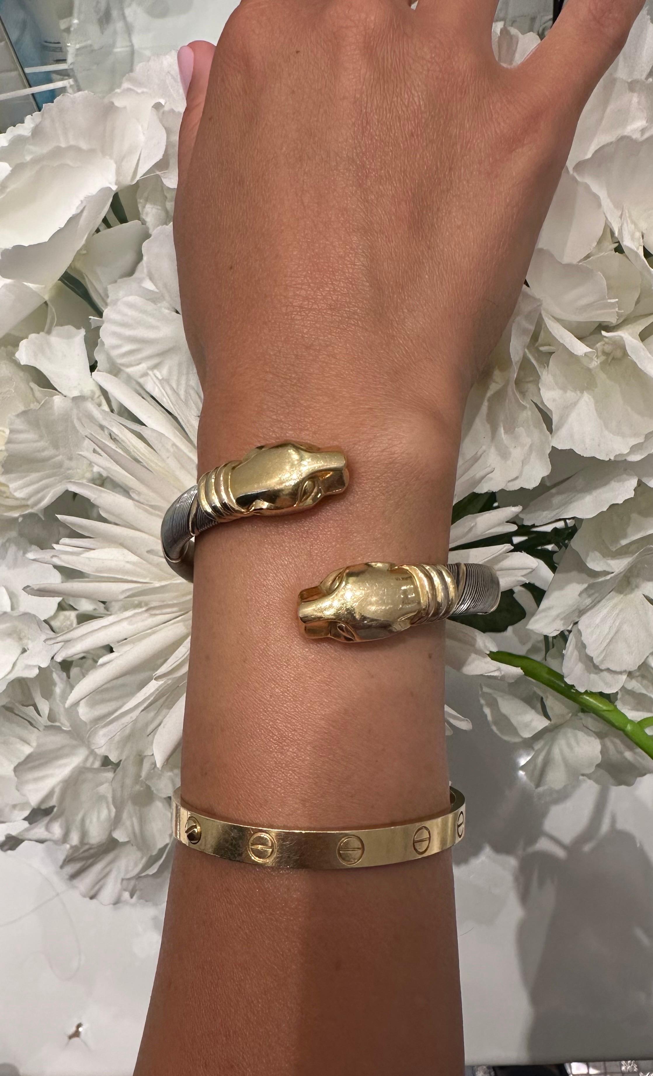 Bracelet manchette en or et acier 'Panthère' de Cartier Bon état - En vente à New York, NY