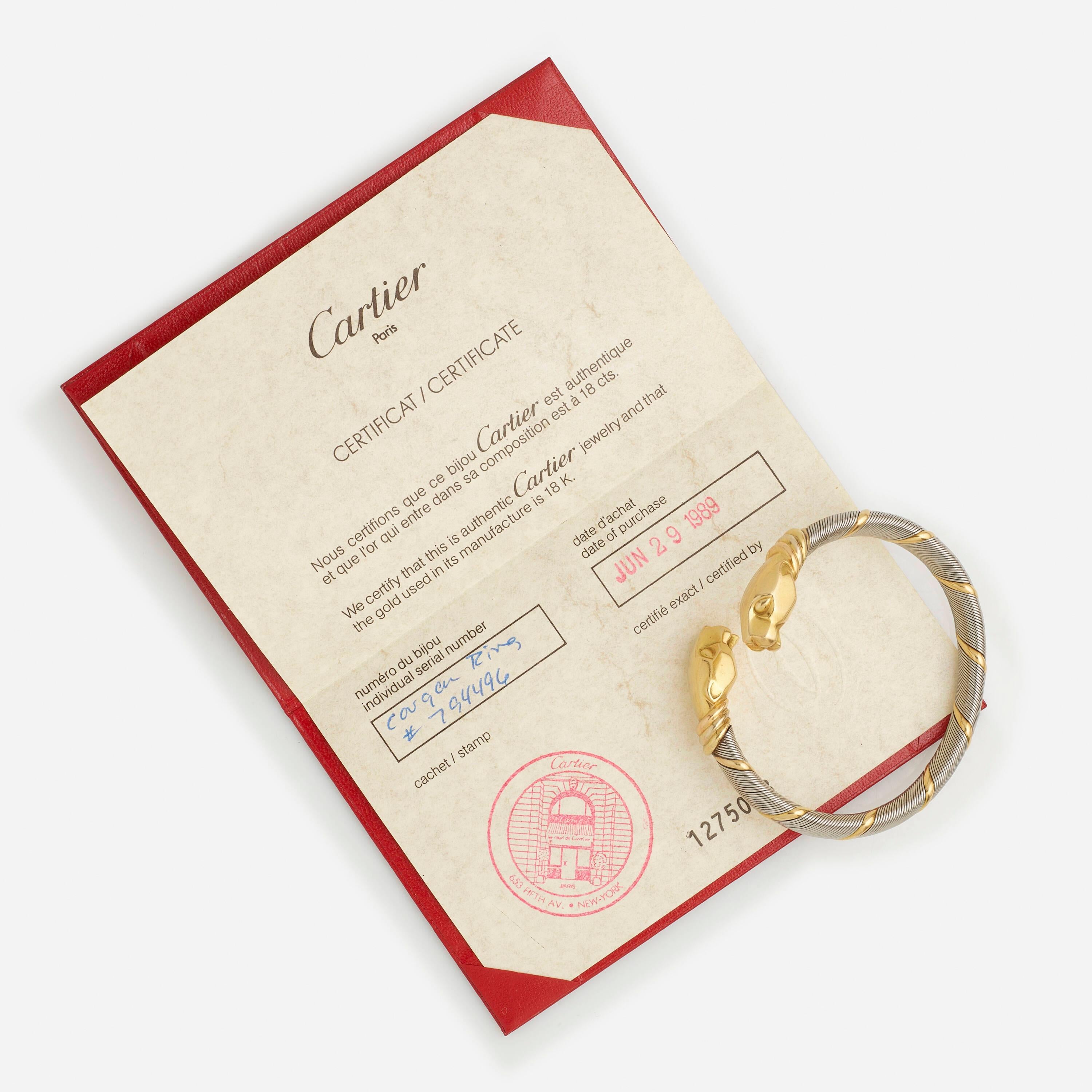 Cartier 'Panthère' Manschettenarmband aus Gold und Stahl im Angebot 1