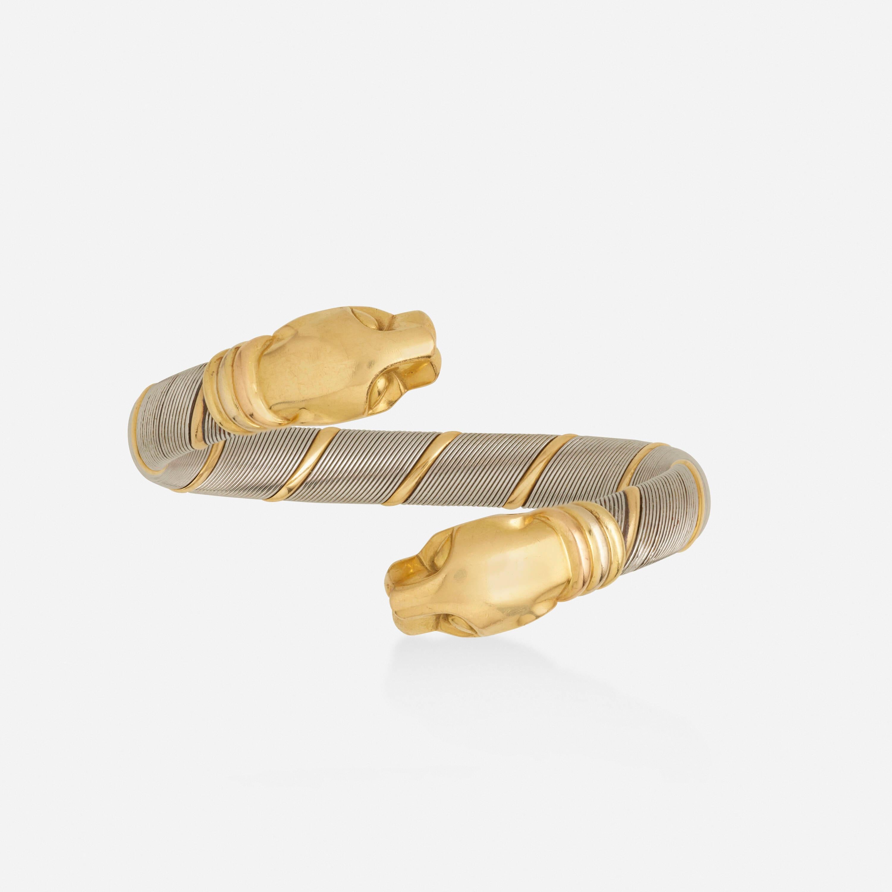 Cartier 'Panthère' gold and steel cuff bracelet For Sale 1