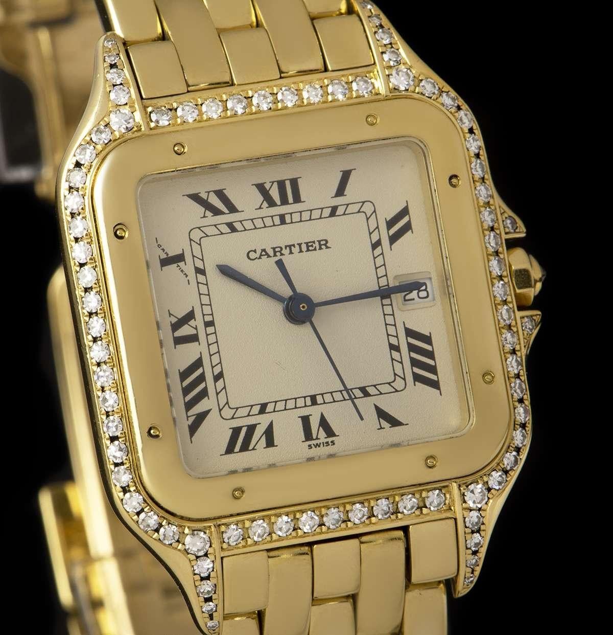 Cartier Panthere Gold Silver Dial Diamond Set of Quartz Wristwatch In Good Condition In London, GB