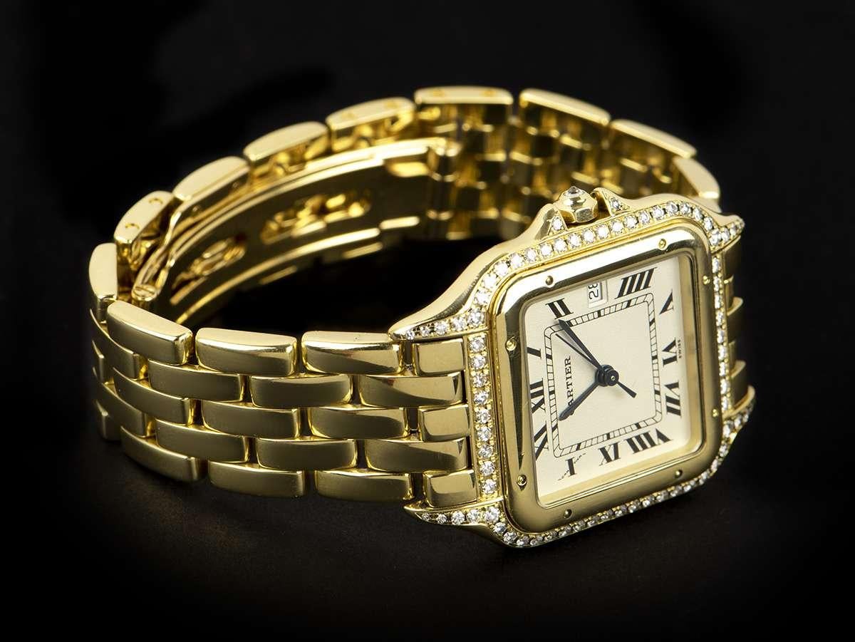 Cartier Panthere Gold Silver Dial Diamond Set of Quartz Wristwatch 1