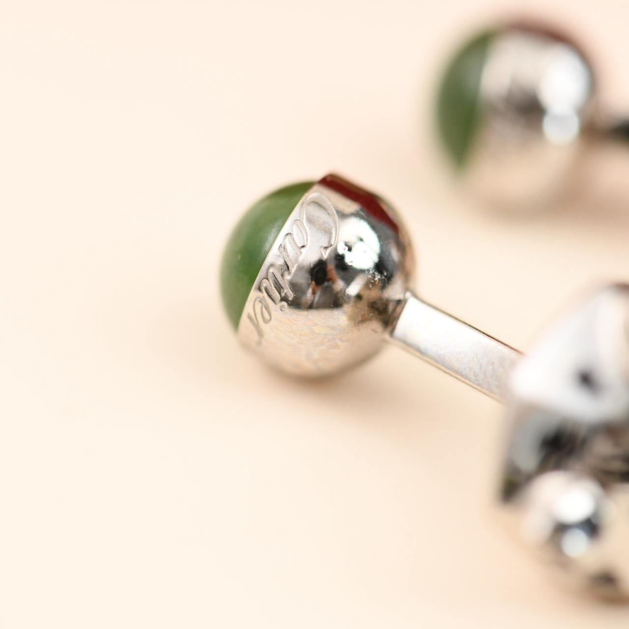 Cartier Panthère Grüne Jade Lack Sterling Silber Manschettenknöpfe für Damen oder Herren im Angebot