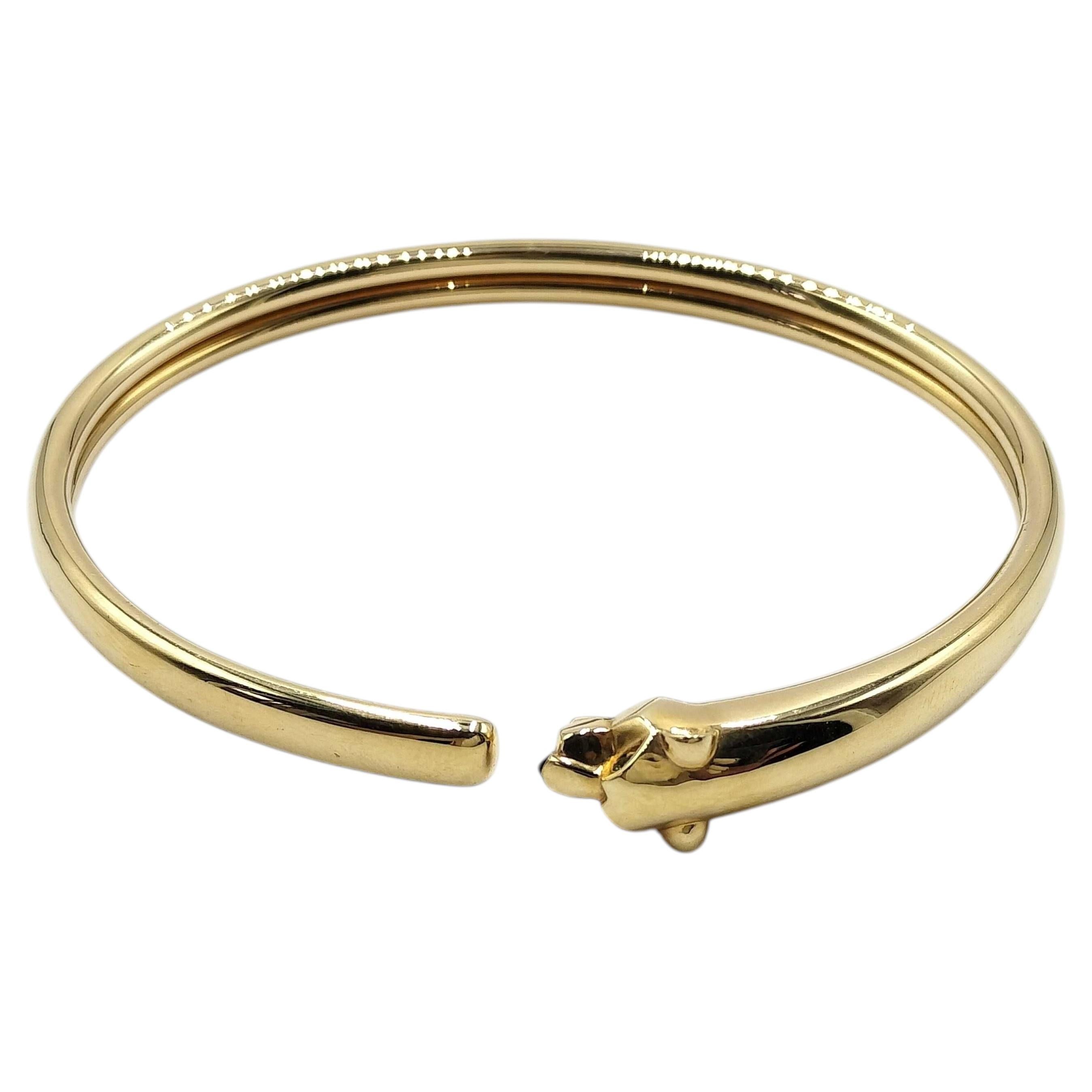 Cartier Panthere Green Tsavorite 18K Yellow Gold Panther Bangle Bracelet Size 16