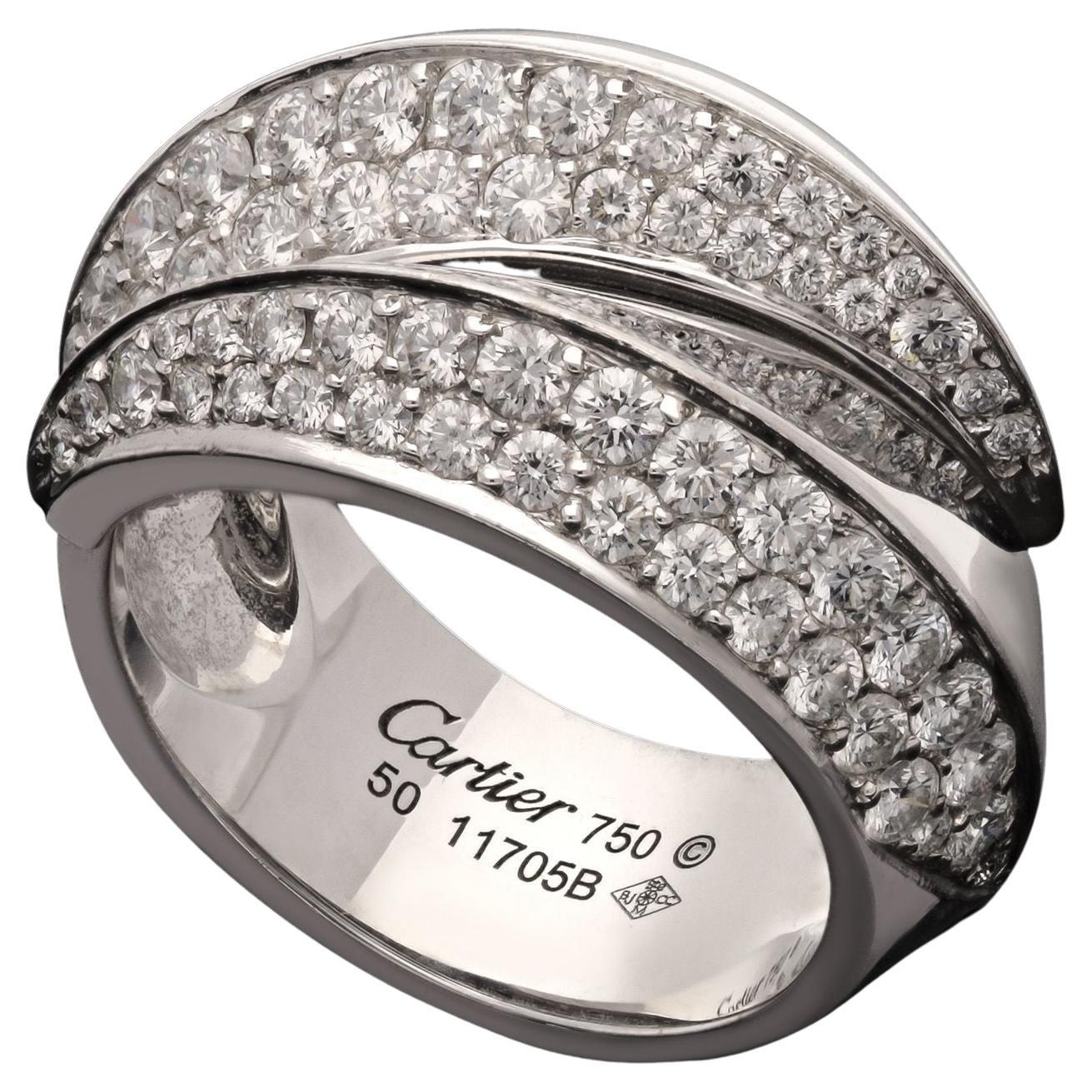 Cartier Panthère Griffe 18ct White Gold and Diamond Crossover Ring, circa 2000s
