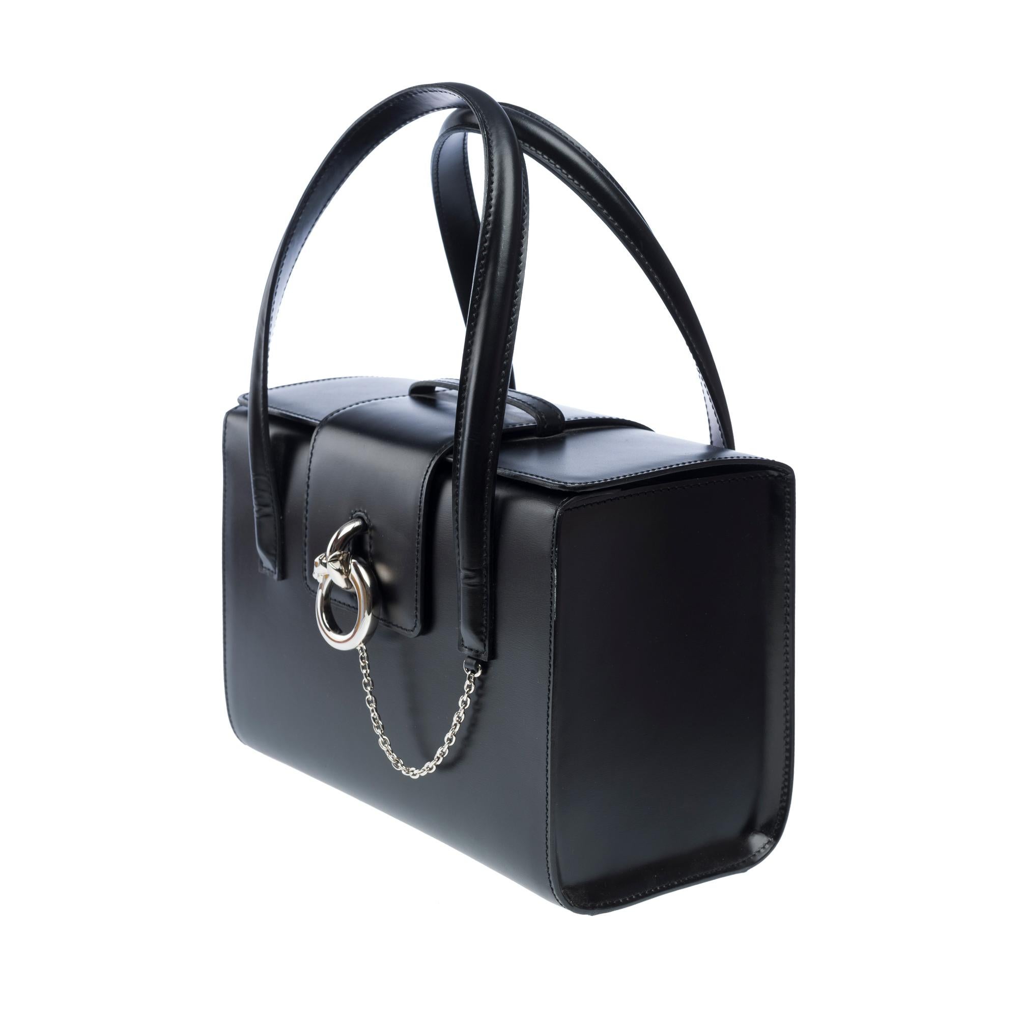 Cartier Panthère handbag in black calfskin leather, PHW In Good Condition For Sale In Paris, IDF