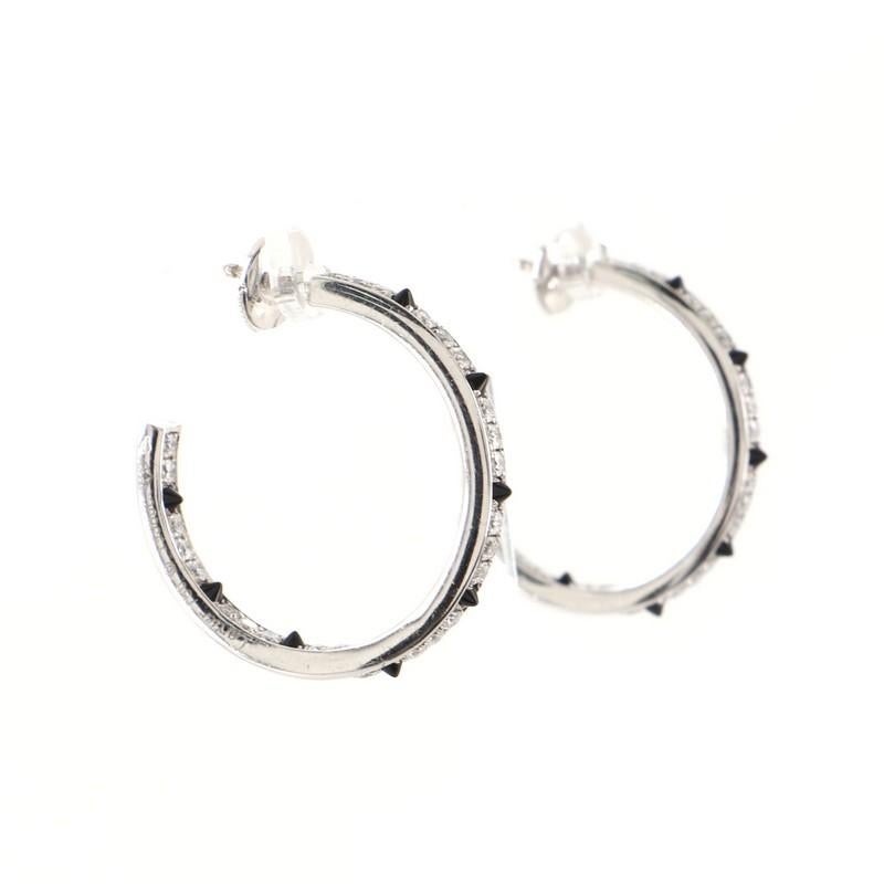 Round Cut Cartier Panthere Hoop Earrings 18K White Gold with Diamonds and Onyx