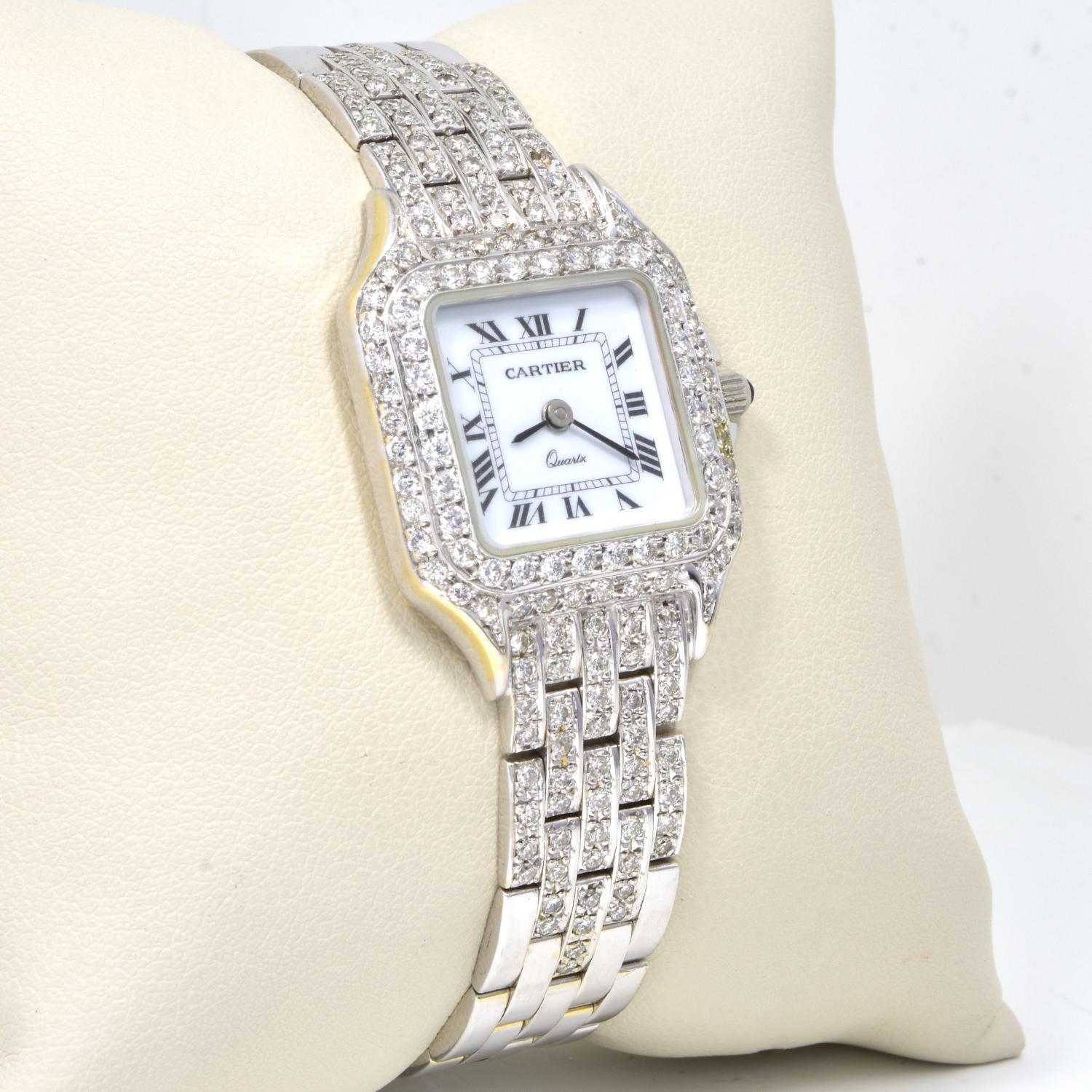 Cartier Panthere in 18 Karat White Gold Diamond Aftermarket Watch In Excellent Condition In Miami, FL