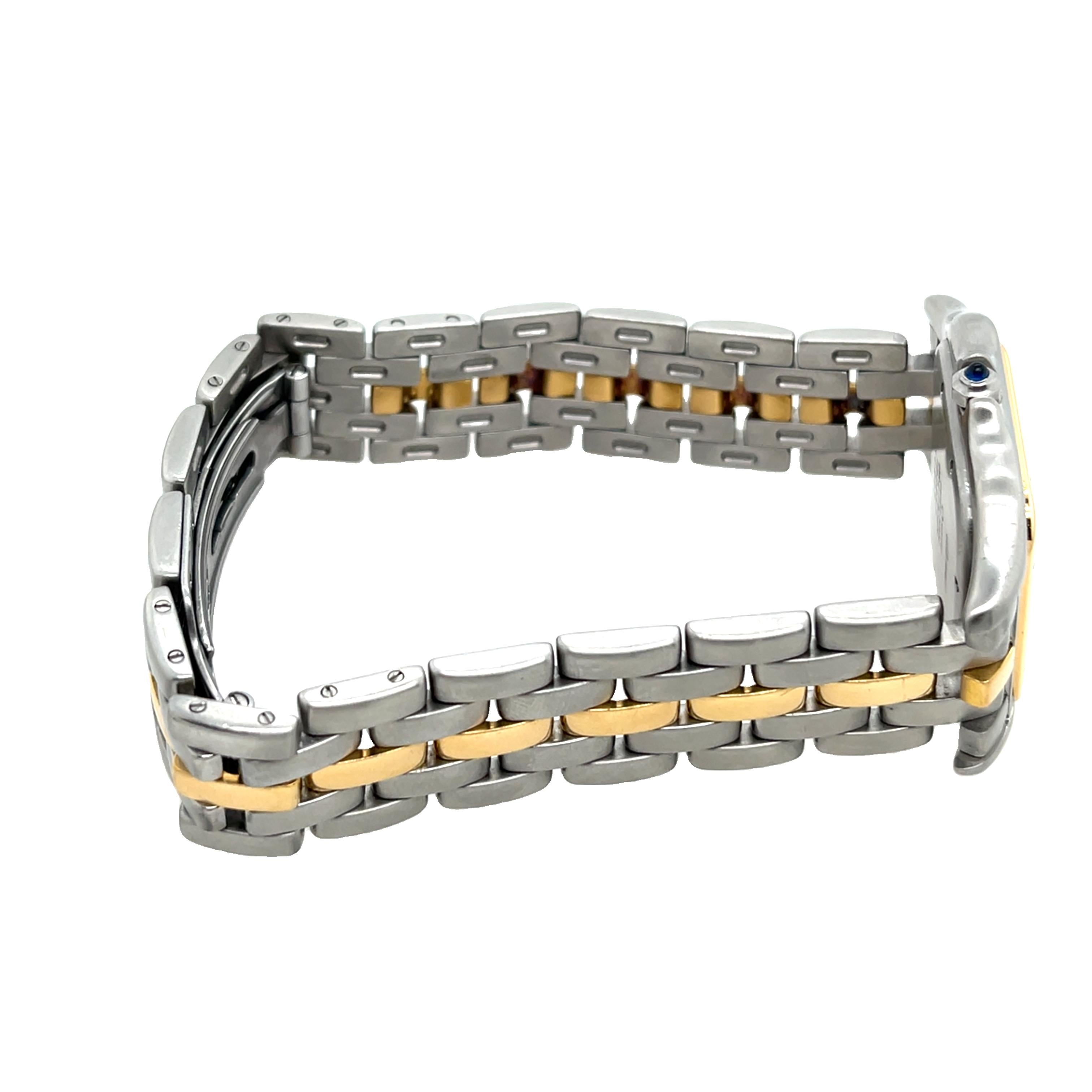 A timeless classic from Cartier, the Panthère Jumbo blends sophistication with bold styling. This elegant 29mm unisex watch features a stainless steel and 18k yellow gold two-tone case and bracelet, offering both luxury and durability in one of