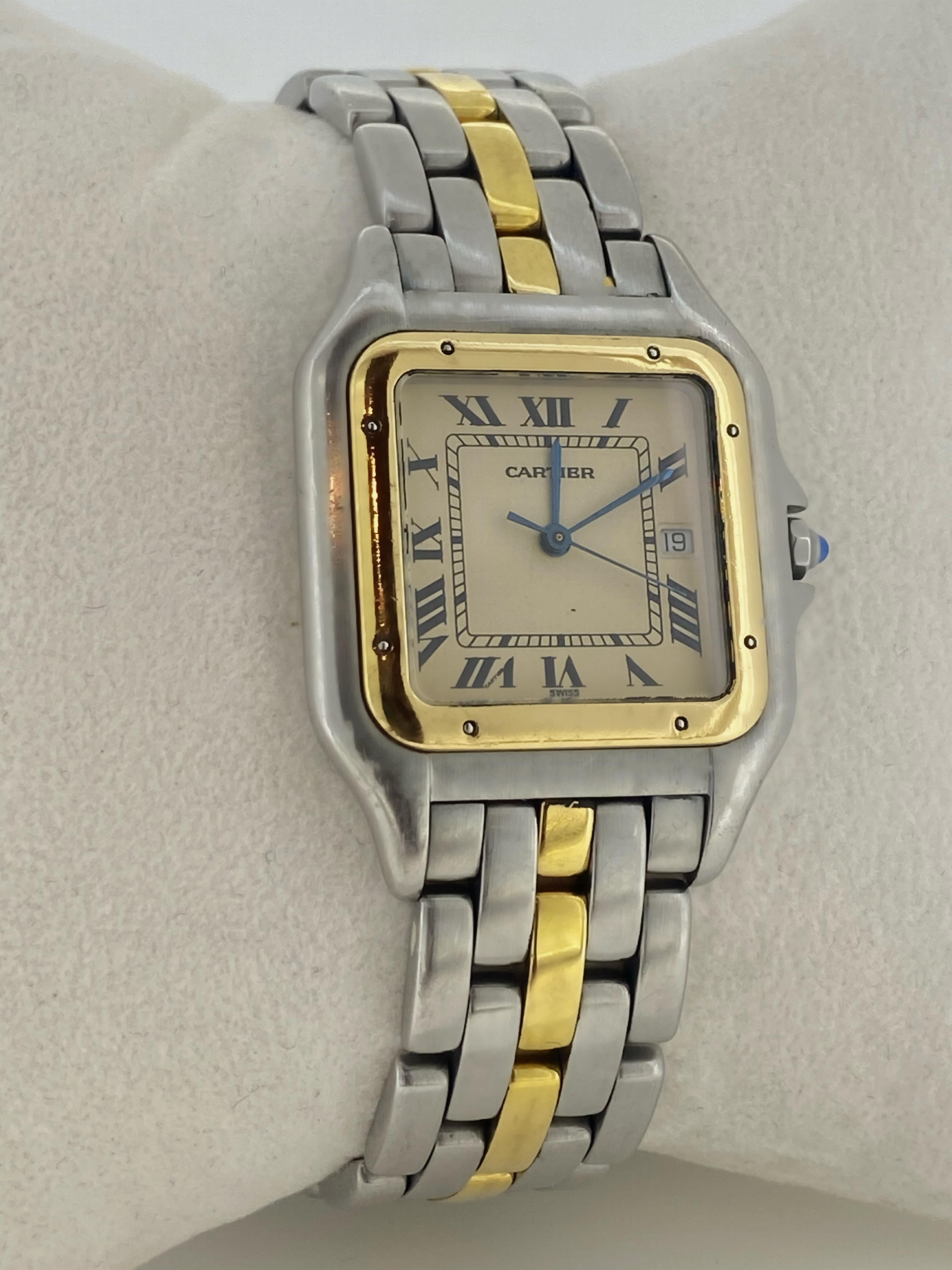 This instantly-recognisable Cartier Panthere Jumbo one row

two-tone is a truly iconic luxury mens’ wristwatch 

 

Versatile & great for both formal occasions & everyday wear,

this watch is a statement piece, that features: 

 

Two-Tone Square