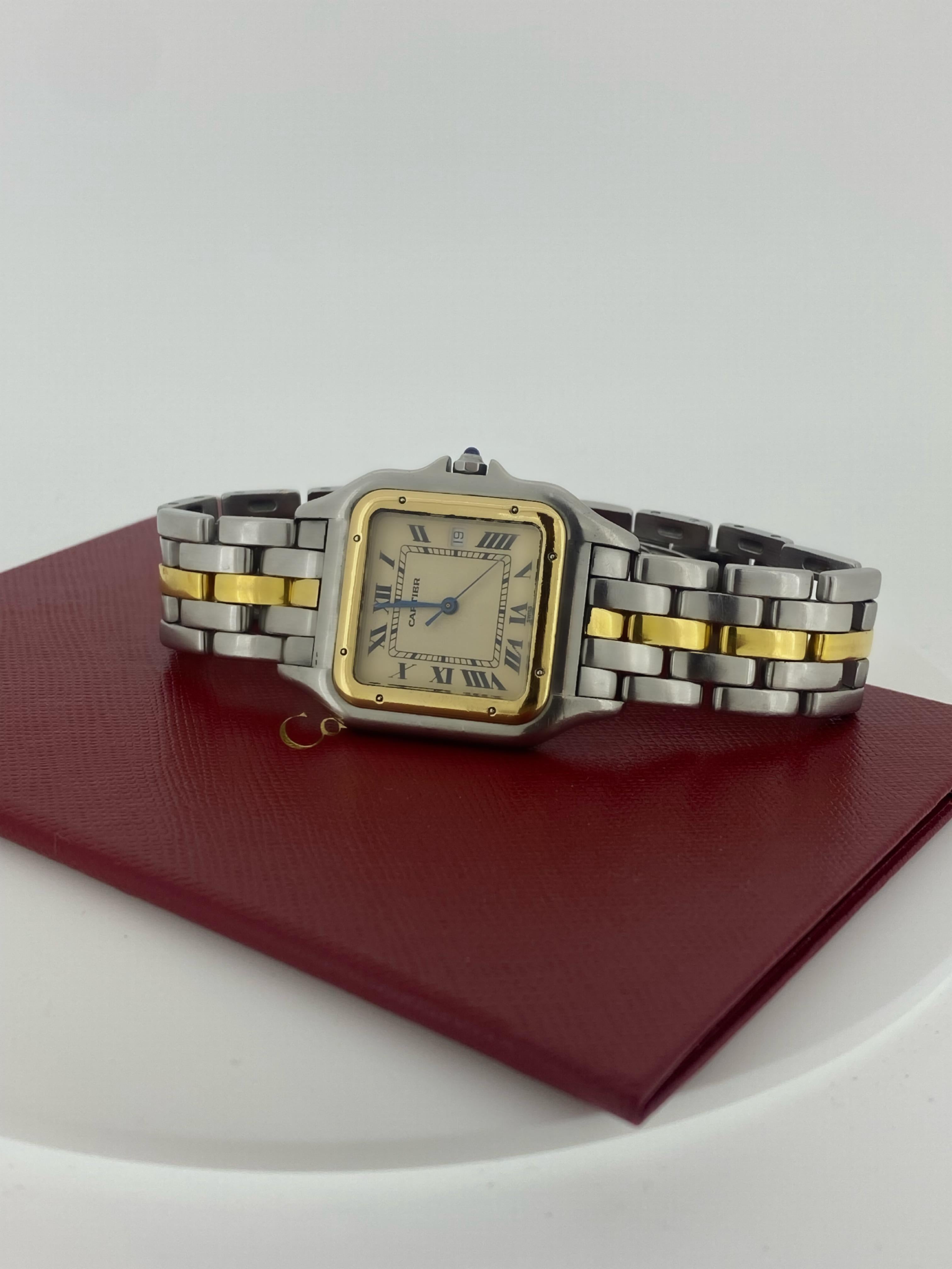 Moderne Cartier Montre Panthère Jumbo une rangée en or bicolore 30 mm à quartz pour hommes, années 2000 en vente