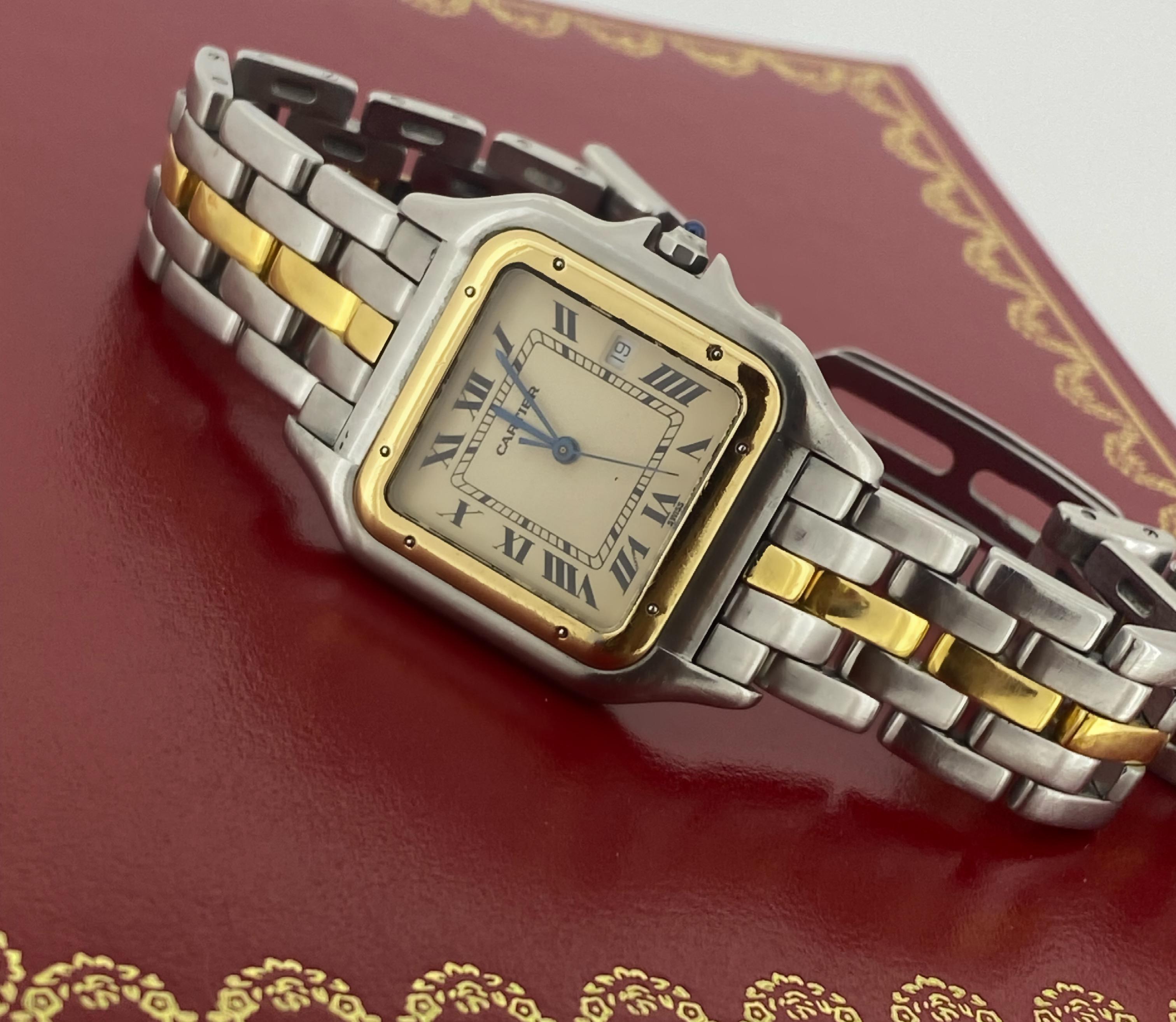 Cartier Montre Panthère Jumbo une rangée en or bicolore 30 mm à quartz pour hommes, années 2000 en vente 3