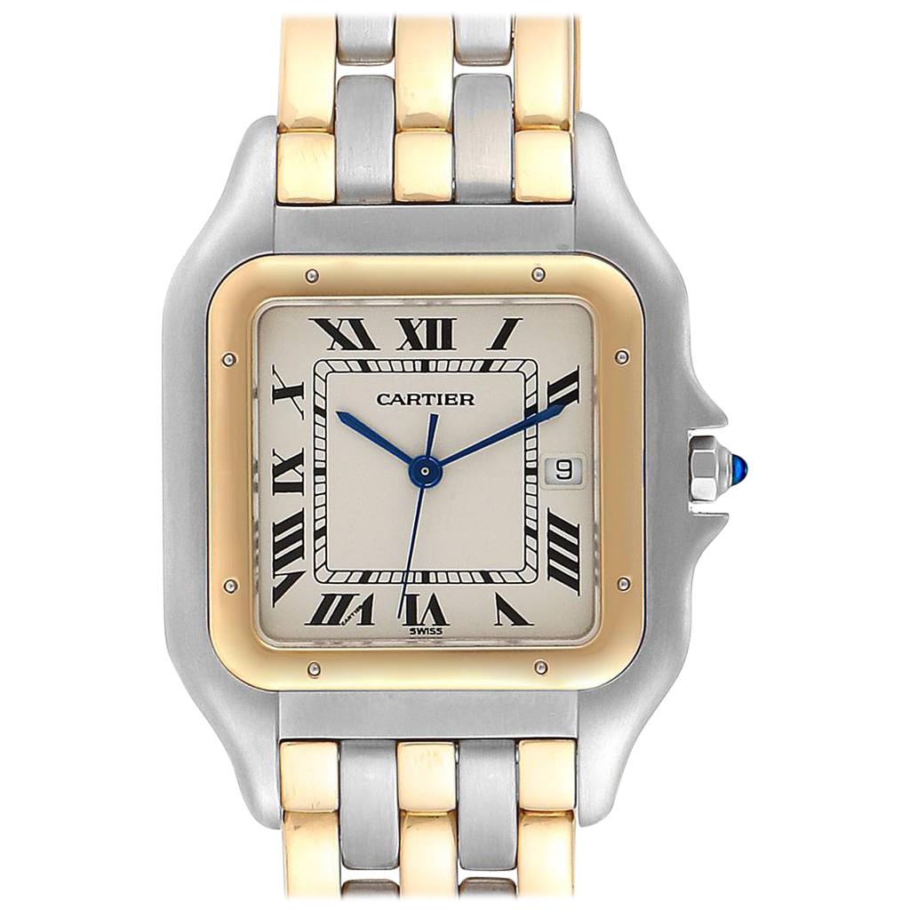 Cartier Panthere Jumbo Steel 18 Karat Yellow Gold Three-Row Quartz Watch