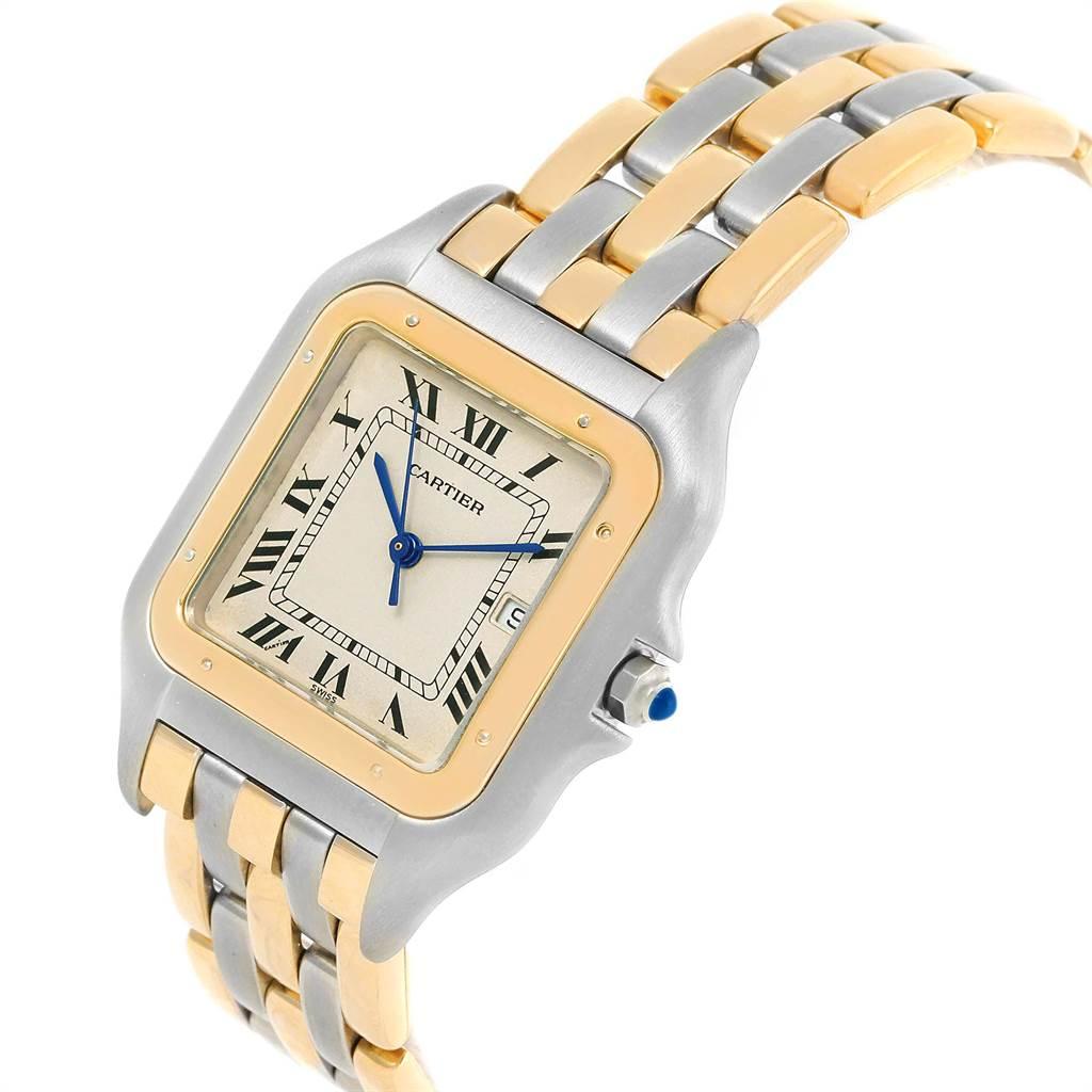 Women's or Men's Cartier Panthere Jumbo Steel 18 Karat Yellow Gold Three-Row Quartz Watch For Sale