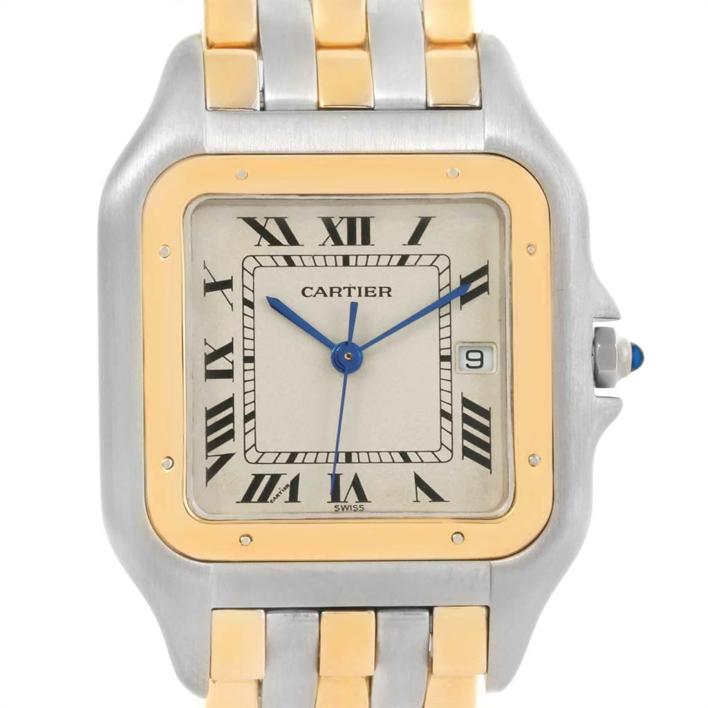 Cartier Panthere Jumbo Steel 18 Karat Yellow Gold Three-Row Quartz Watch For Sale