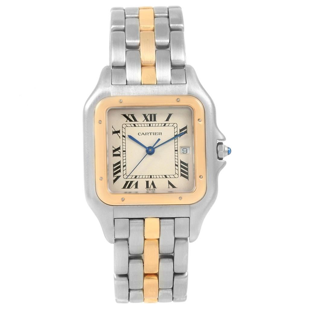 Cartier Panthere Jumbo Steel Yellow Gold One-Row Unisex Watch 187957 In Good Condition For Sale In Atlanta, GA