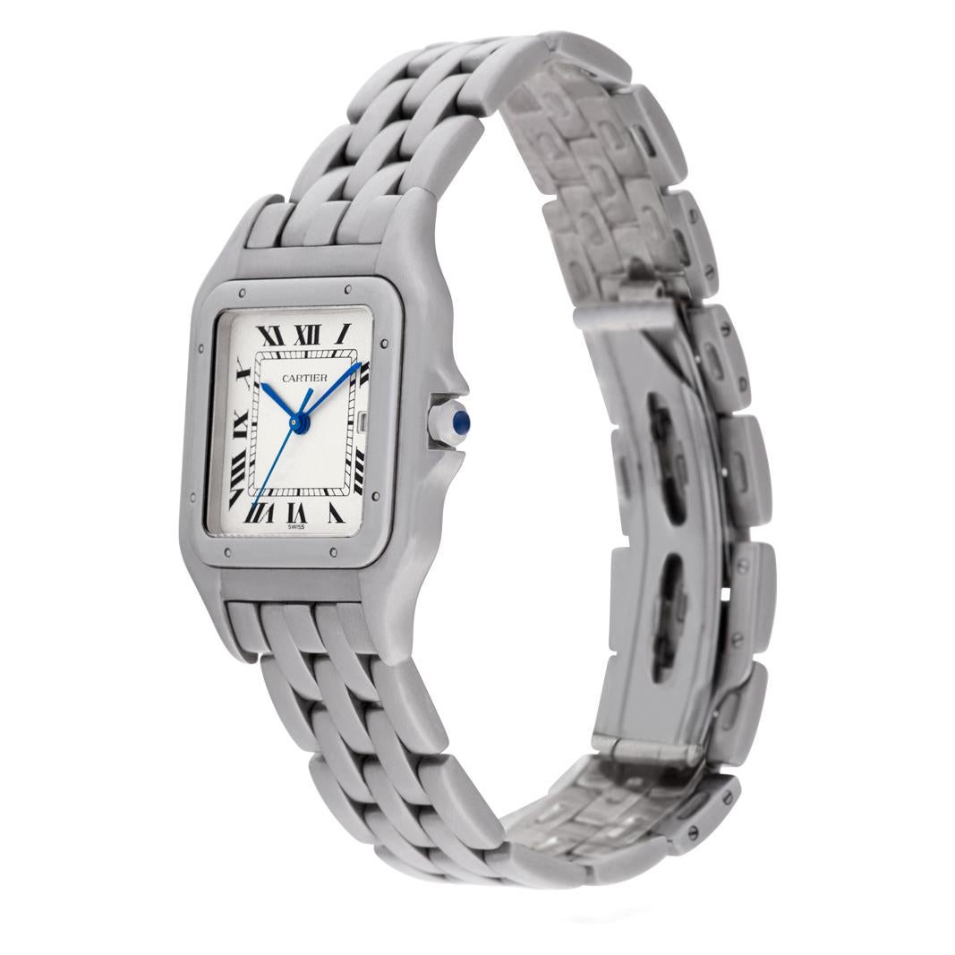 Cartier Panthere Jumbo in stainless steel. Quartz w/ sweep seconds and date. 30 mm case size. With box. Ref W25032P5. Circa 2000s. Fine Pre-owned Cartier Watch.   Certified preowned Classic Cartier Panthere W25032P5 watch is made out of Stainless
