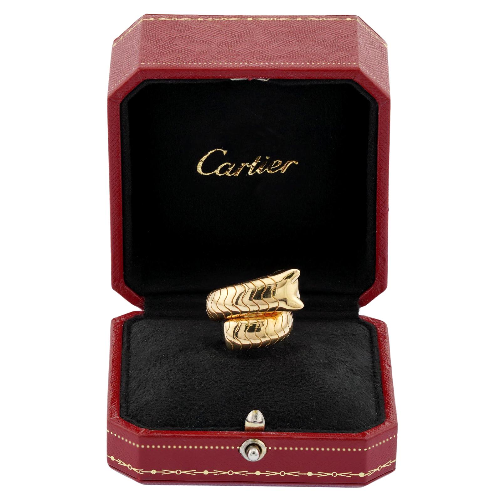 Round Cut CARTIER Panthere La Carda Tsavorite Onyx Yellow Gold Ring Box For Sale